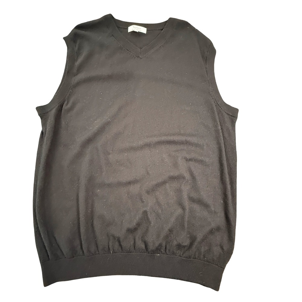 Turnbury Sweater Vest Mens 2XT Black Extra Fine Merino Wool V-Neck Pullover Tall